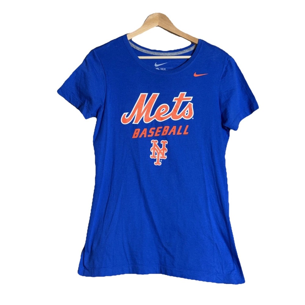 Nike New York Mets MLB Baseball Women's Size L Round Neck Slim Fit Blue Orange